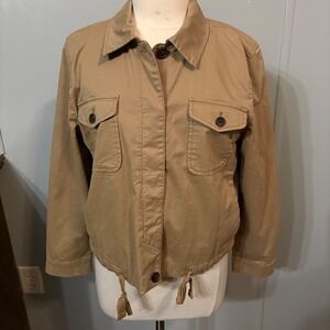 Banana Republic Petite Tan Utility Collared‎ Button Up Coat (Women Petite Large)